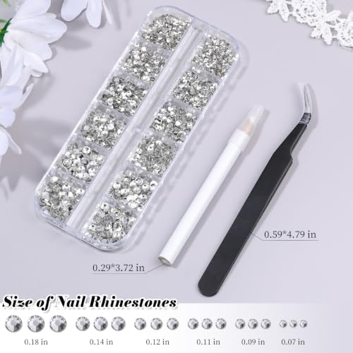 3320Pcs 3D Glass Nail Rhinestones Crystal Clear Rhinestones for Nails - color: White