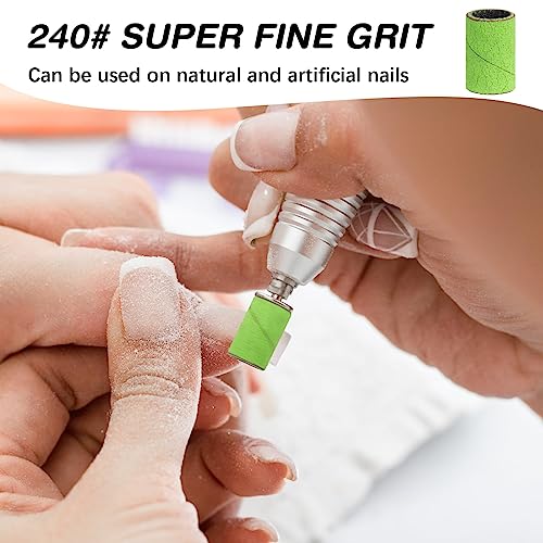 Sanding Bands for Nail Drill 240 Grit Extreme Fine Nail Sanding Bands 200Pcs Green Professional Sanding Bands and 2Pcs Nail Drill Bits for Manicures and Pedicure - color: green, size: 240 grit