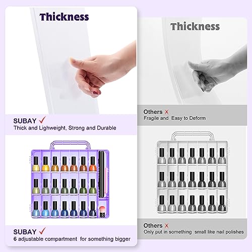 SUBAY 2 Pcs Portable Nail Polish Organizer, Clear Double Side Nail Polish Holder,Gel Nail Storage for 48 Bottles with 6 Adjustable Dividers in Each Side Space Saver Purple - size: 2 Pieces Purple