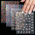 WOKOTO 4 Sheets Halloween Nail Stickers, Spider & Flame Nail Decals in Foil Gold Foil Silver Orange-Red & Blue-Purple, Self-Adhesive Gothic Nail Art Decals for Women Girls Halloween Manicure DIY Nails - color: Spider & Flame