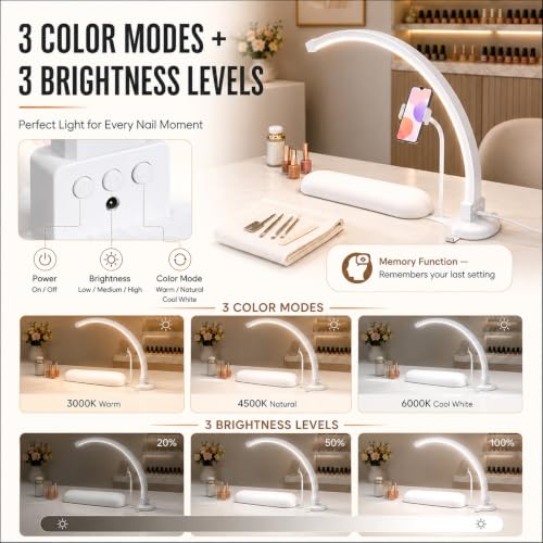 Half Moon Light for Nail Desk with Hand Rest, 2520LM, Memory Function