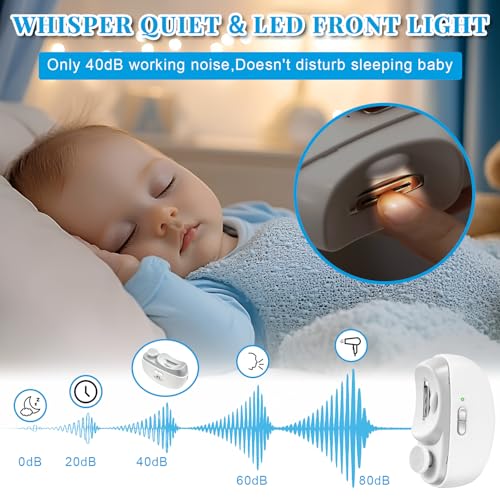 Automatic Electric Nail Clipper for Adults Seniors, 2-Speed Adjustable Smart Auto Nail Clipper Trimmer with Polisher & LED Light, Strong Power USB Rechargeable Toenail Fingernail Nail Cutter White