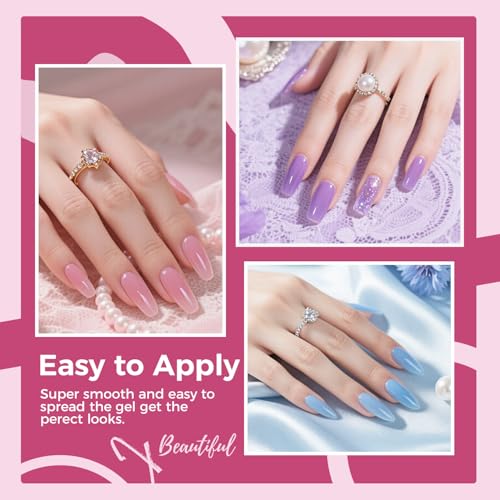 JEWHITENY 28 Colors Poly Nail Gel Kit with Base Top Coat Purple Blue Yellow Nude Pink Glitter Shades Quick-Dry for Beginners DIY Need U V Lamp Curing - color: F04