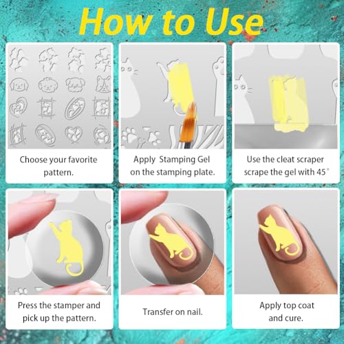 3Pcs Cute Animals Nail Stamping Plate Set Cat Puppy Butterfly Nail Stamp Templates Zebra Cow Texture Metal Reusable Tools with Stamper Scraper for Manicure Printing - color: Animal Pattern