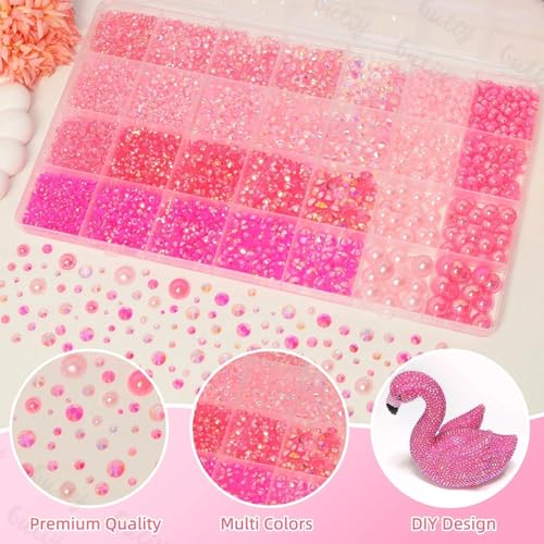 14000Pcs Pink Flatback Rhinestones and Pearls for Bedazzling Kit - color: S5