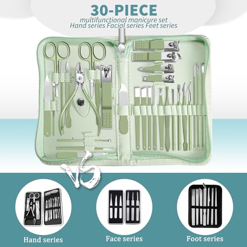 Manicure kit Professional Nail Clippers Pedicure Kit,30 Pcs Stainless Steel - color: 30 in 1 Green