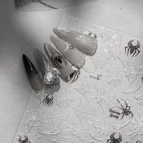 Halloween Nail Stickers for Nail Art Spider Web Nail Art Stickers Cobweb White Black 5D Embossed Nail Decals Self-Adhesive Nails Supply Manicure Sliders for Nails Decoration - color: Halloween Style6