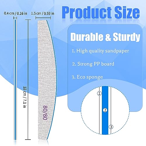 12 PCS Nail Files for Acrylic Nails, 80/80 Grit Nail File for Poly Nail Extension Gel Emery Boards Nail Files Doubled Sides Coarse Washable Nail File Manicure Tools for Home and Salon Use - size: 80/80 Grit False Nails （very rough）