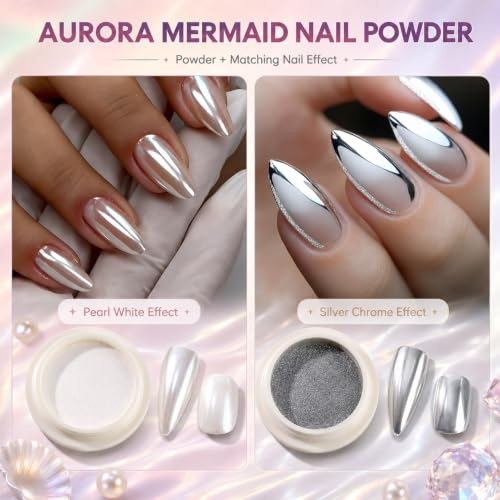 Aurora Chrome Nail Powder, 8pcs Iridescent Mirror Effect with Sponge Sticks