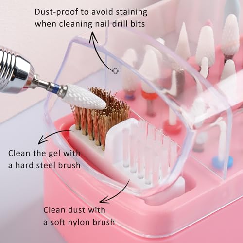 2 in 1 Nail Bit Holder & Cleaner 30 Holes Drill Bit Organizer - color: Pink