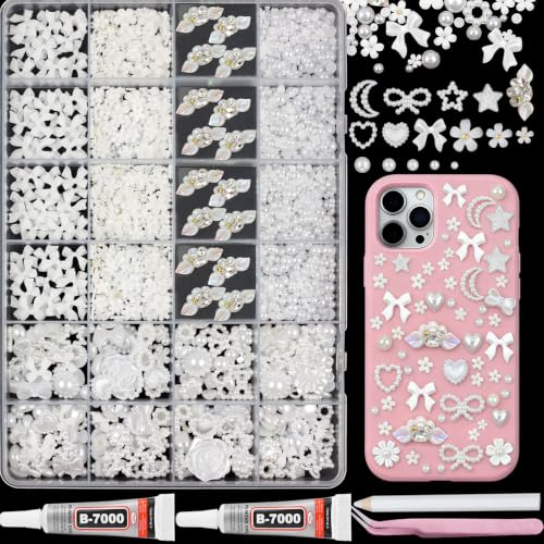 White Bedazzling Kit Flatback Pearls Flower Bow Gems for Crafts - color: 11-Colorful