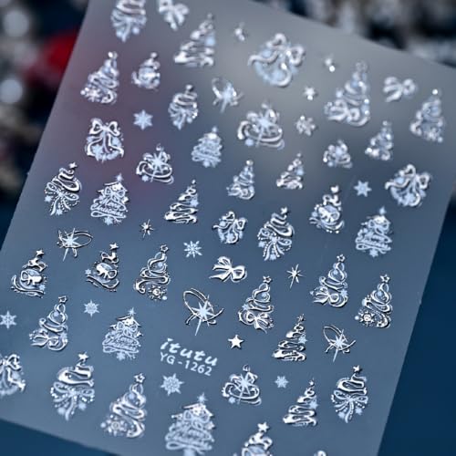 Silver White Glitter Star Snowflake Christmas Tree Christmas Nail Stickers - color: Color 17