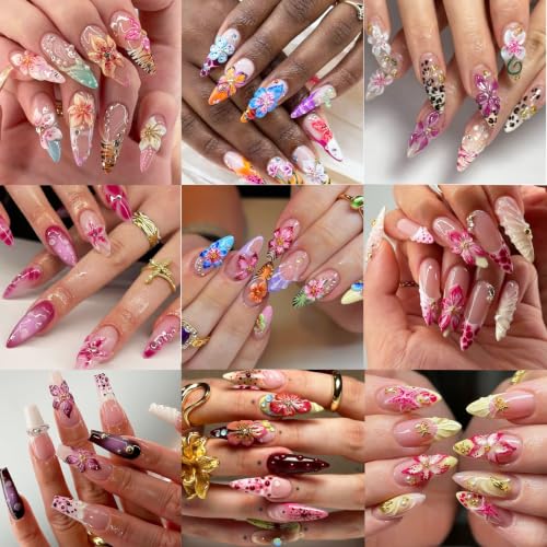 100PCS Flower Nail Art Charms 3D Hawaii Flowers Nail Art Colorful Rhinestones Hibiscus Floral Diamonds Nail Jewelry Summer Nail Jewelry Nail Supplies for Women (Flowers-A) - color: Flowers-A