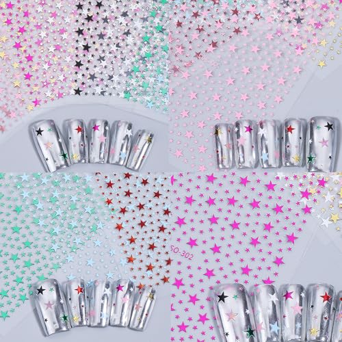 10 Sheets Star Nail Stickers for Nail Art, 3D Self-Adhesive Nail Decals - color: Five Star Colorfull