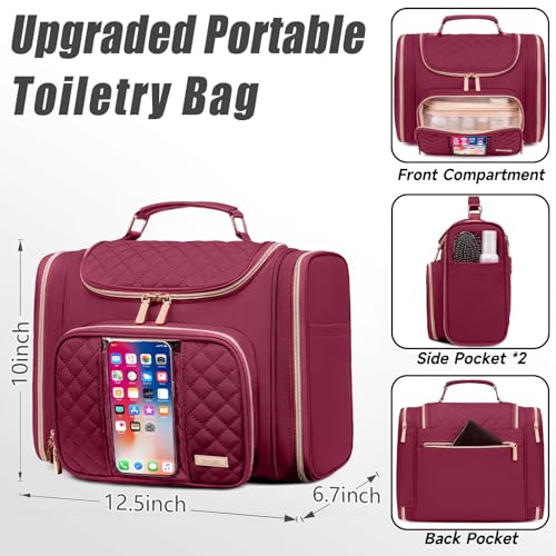 Tealari Large Toiletry Bag for Women Men,Bathroom Bag,Water Resistant Shower Bag,Makeup Bag,Toiletry Bags for Traveling,Hanging Toiletry Bag with Transparent Waterproof Phone Pocket (Wine Red) - color: Wine Red