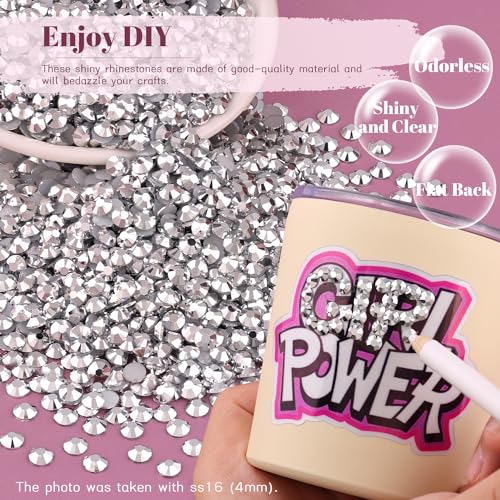 6000PCS 4mm Resin Rhinestones Bulk for Crafting (Silver), Flatback Bedazzling Crystals for Crafts DIY Nail Decoration, Gems Charms for Tumbler Shoes Clothing Fabric with Pickup Pen and Tweezers - color: B03 Resin Rhinestones (Silver), size: 4mm