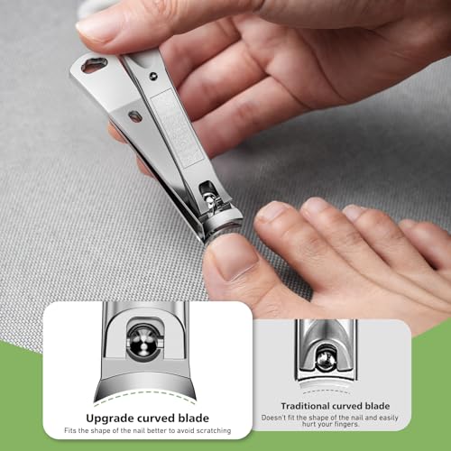 BALUCA Curved Toenail Clipper for Men, Professional Finger Nail Clipper for Women for Thick Nails, Stainless Steel Nail Cutter for Accurate Trimming and Grooming (Pear Silver) - color: Pear Silver