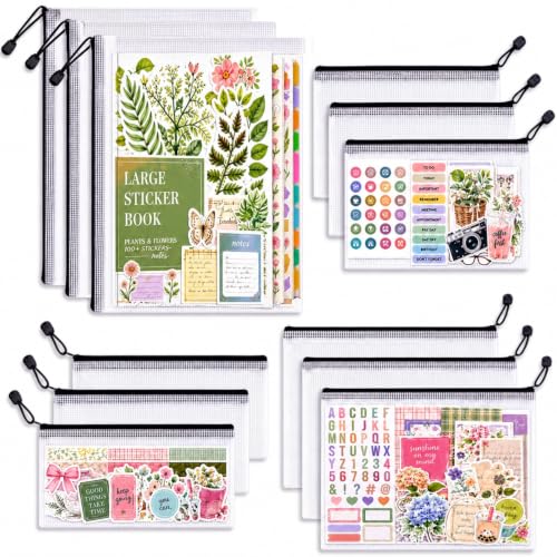 12 Pcs Sticker Storage Organizer Clear Zipper Pouches (Mixed Size) - size: Mix Size