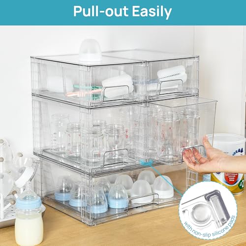 Vtopmart Clear Stackable Storage Drawers, 7 Pack Multi Size Set - style: 1 Wide+2 Medium+4 Small
