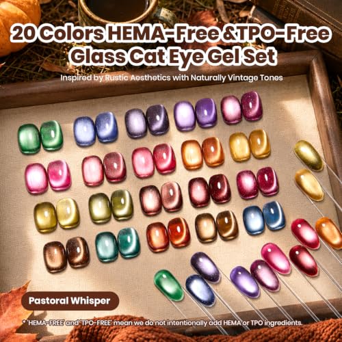 Beetles Cat Eye Gel Nail Polish Set, 20 Colors Magnetic Fall Gel Polish Kit - color: A - Cat Eye | Pastoral Whisper