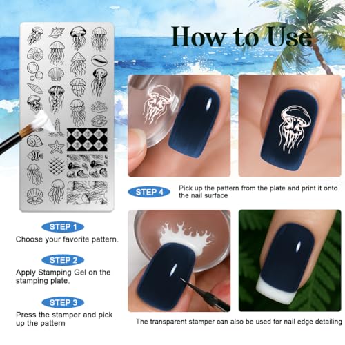 6 Sheets Nail Stamping Plate Nautical Sea Nail Art Stamp - color: Marine Life Elements