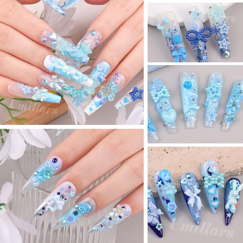 2000Pcs Junk 3D Nail Charms Bulk Y2k Cute Nail Gems for Nails Design Kit - color: Blue