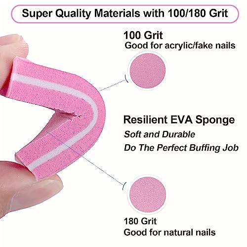 Nail Buffers (60 Pack), Buffer Block Nail File for Acrylic Nails and Natural Nails, 100/180 Grit Small Nail Buffer Block Bulk Buffing Blocks for Nail Buff Professional Manicure File Blocks Set Pink - size: 60 Pcs Buffer Blocks Pink