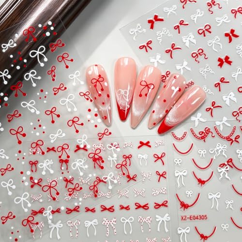 12Sheets Red & Black Bow Nail Art Stickers Christmas Bow Nail Decals - color: Style-34