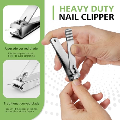 BALUCA Curved Toenail Clipper for Thick Nails, Heavy Duty Stainless Steel Toe Nail Clippers for Seniors, Men & Women, Stainless Steel Nail Cutter for Accurate Trimming and Grooming (Silver) - color: Silver