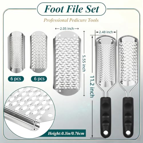 14 Pack Colossal Foot File Pedicure Tools Sets with 2 Styles Large and Small Hole Replacement Callus Remover Blades, Stainless Steel Detachable Pedicure Foot Rasp for Dead Skin Remover
