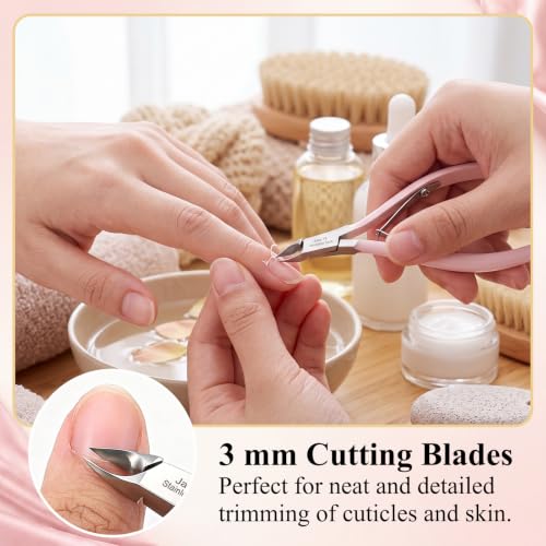 Lothee 2 Pcs 3mm Cuticle Nippers Trimmer with 100 Sterilizer Pouch, Pink - color: Pink