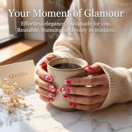 Medium Square Press on Nails Handmade Red Gradient False Nails - color: style5