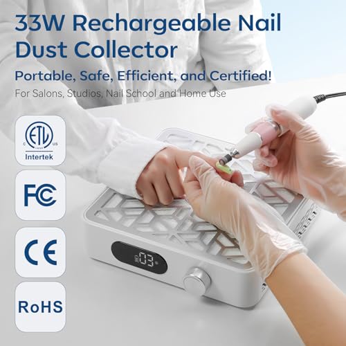Makartt Nail Dust Collector - LCD & 4H Battery, Portable Quiet Dust Vacuum - color: Rechargeable Nail Dust Collector-DACCAL