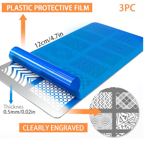 PH PandaHall 3pcs Plaid Pattern Nail Stamping Plates Checkered Nail Image Plate Geometric Nails Art Stencils Line Tartan Nails Art Templates for Women Manicures Salon DIY Printing Design - style: Plaid Pattern