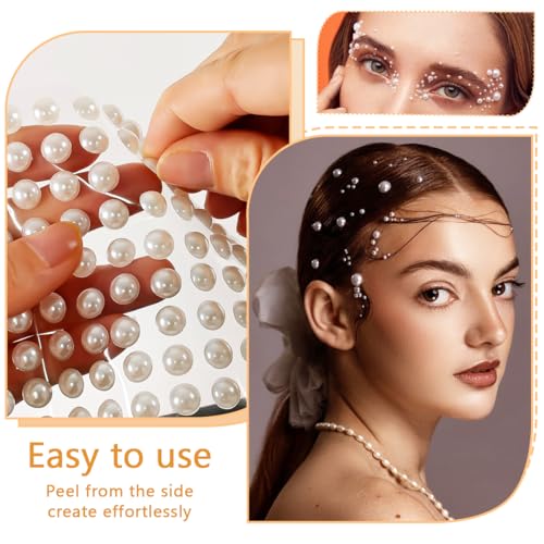 qiipii 4 Sheets Pure White Flatback Pearls Stickers Self Adhensive Solid White Half Pearls Stick On Jewels 3/4/5/6/8mm Multi Sizes Gems Stick on Charms for Nails Face Eyes Hair Makeup Clothing Crafts - color: Pure White Pearls, size: Small Size