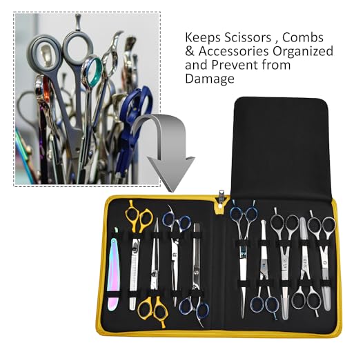 Leather Shear Cases for Hairstylist Holds 10 Grooming or Beauty Shears, Shear Holder (YELLOW) - color: YELLOW
