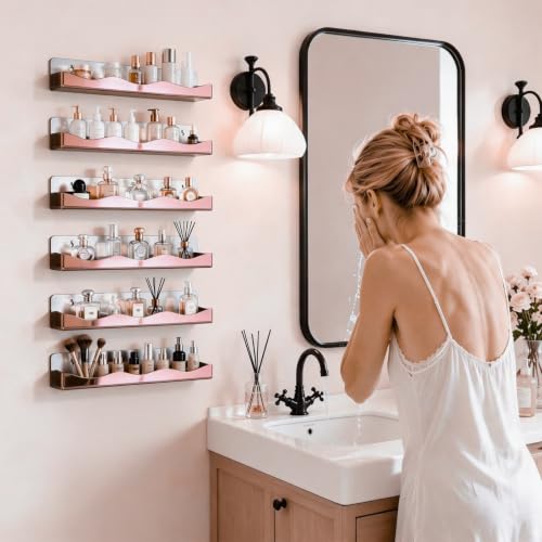 15" Nail Polish Wall Rack 6 Pack, Wall Mounted Organizer Holds 66+ Bottles - color: Rose Gold-polished