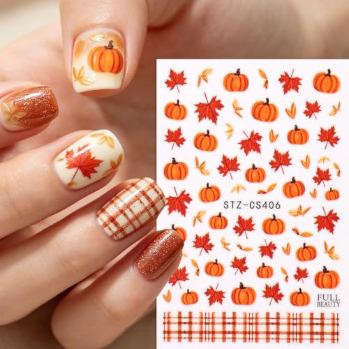 6 Sheets Fall Maple Leaf Nail Art Stickers Thanksgiving Pumpkin Nail Decals - color: Fall Maple Leaf 17