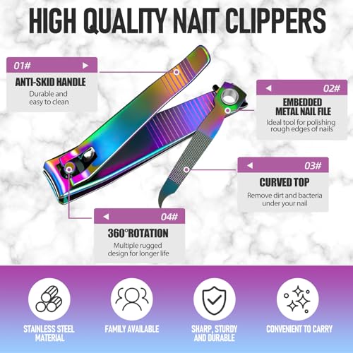 FiriKer 2 Pcs Rainbow Nail Clippers Set, Fingernail and Toenail Clippers - color: Rainbow