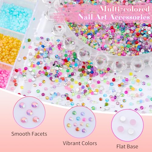 6 Boxes 1-2mm Mini Resin Rhinestones for Bedazzling Kit with Half Pearls - color: Laser AB - 1-2mm