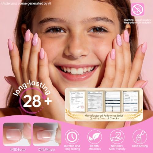 Krofaue Kids Nail Tips, Half Matte Flexible Gel Pre-Shaped Fake Nails - color: 240 PCS Half Matte Almond Kids Nail Tips