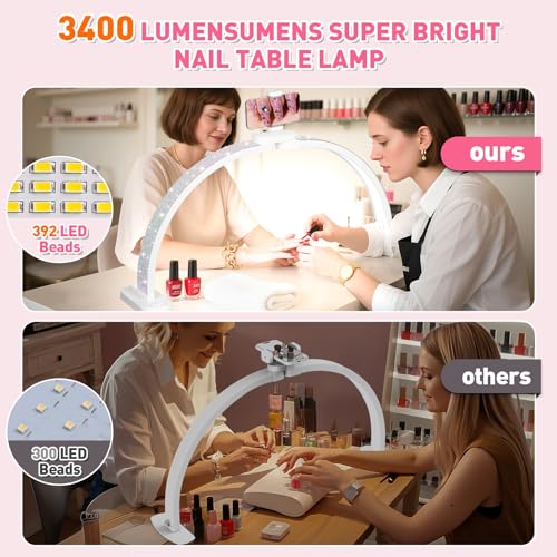 HITTI 31in Half Moon Light for Nail Desk, Foldable, Crystal Diamond - color: 31In White (Crystal Diamond)