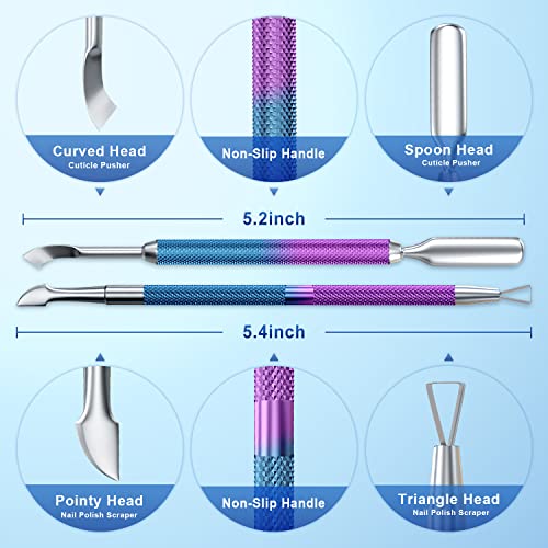 2PCS Blue Purple Mermaid Cuticle Pusher Tool and Scraper Nail Pusher - color: Blue Purple Mermaid