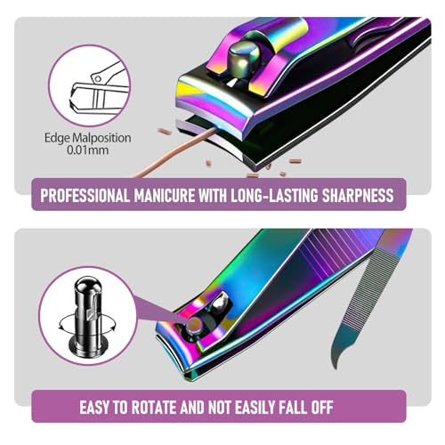 FiriKer 2 Pcs Rainbow Nail Clippers Set, Fingernail and Toenail Clippers - color: Rainbow