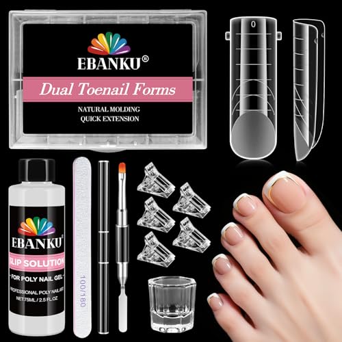 EBANKU 120 PCS Poly Gel Nail Forms for Toes with 75ml Slip Solution - color: 120P with Slip Solution