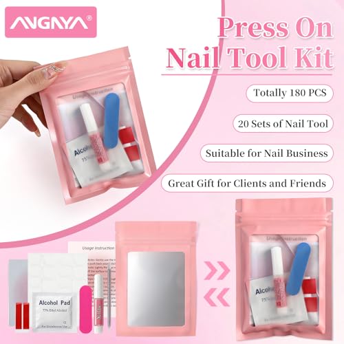 ANGNYA 20PCS 9-IN-1 Press On Nail Tool Kit, Nail Prep Kit for Nail Business