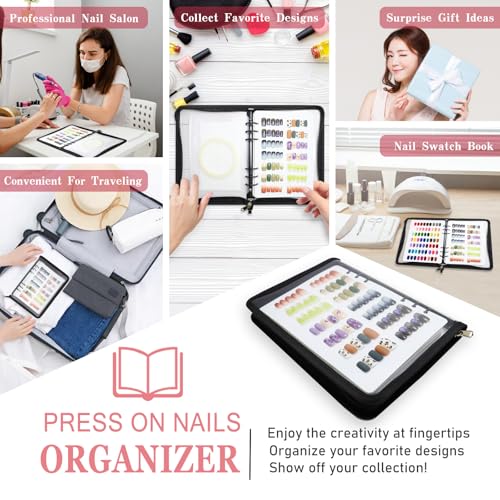 KEIFIN A5 Press On Nail Book Display Storage Organizer Binder, Black - color: BLACK
