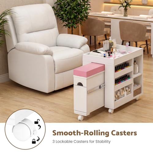 Pedicure Cart w/Extendable Padded Foot Rest (Pink, 33.4" L) - color: Pink, size: 33.4" L