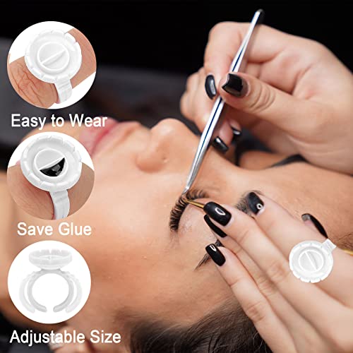 Glue Rings for Eyelash Extension, 300 PCS Glue Rings Lash Extension Supplies Lash Rings for Glue, Disposable Glue Cups Eyelash Glue Holder Lash Extension Glue Rings, Lash Fan Blossom Glue Cups, White - color: white