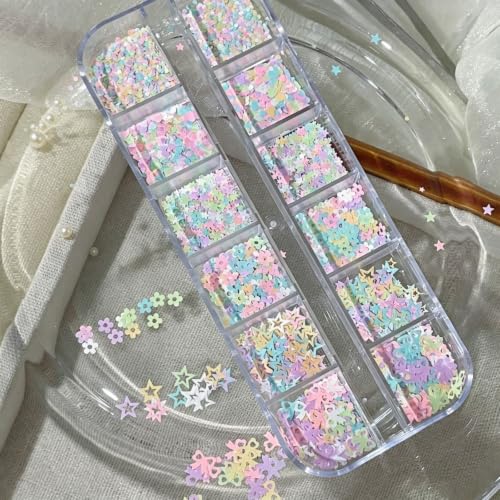 12 Grids Pastel Nail Art Glitter Sequins Cut Nail Art Flakes